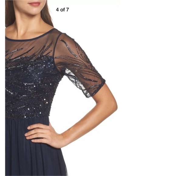 New Adrianna Papell beaded bodice mesh gown - Picture 3 of 8